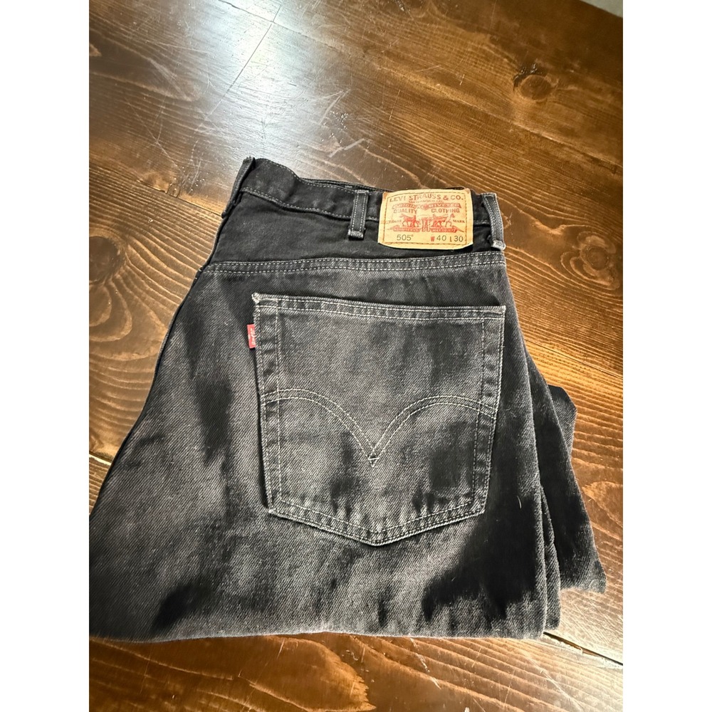Levis 505 Regular Fit Black Denim Jeans Mens 40x30 Straight‎ Leg 100% Cotton